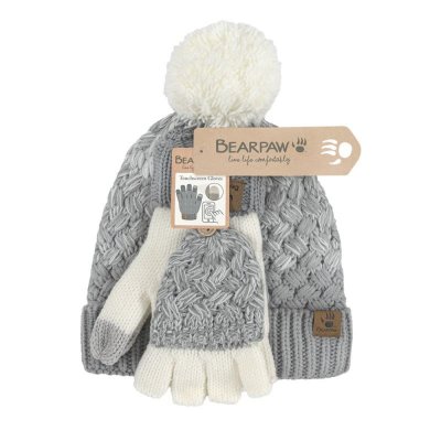 Bearpaw Women's Hat Glove Set 2Pk Lt Grey