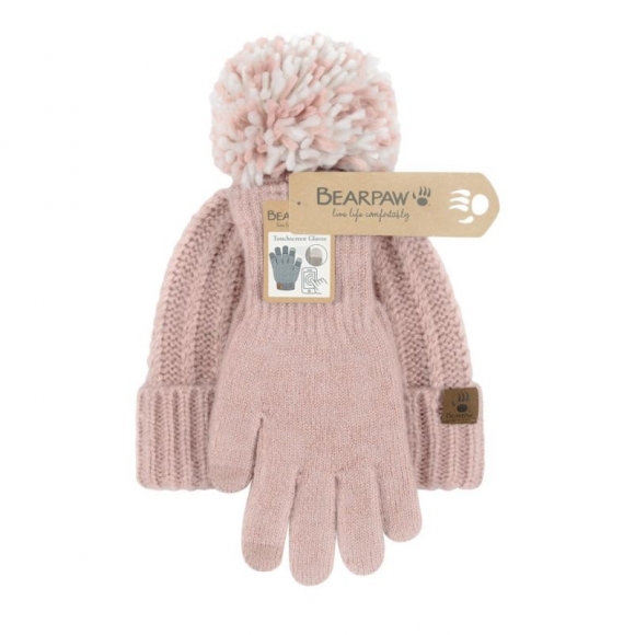 Bearpaw Women's Hat Glove Set 2Pk Pink Bearpaw Women's Hat Glove Set 2Pk Pink