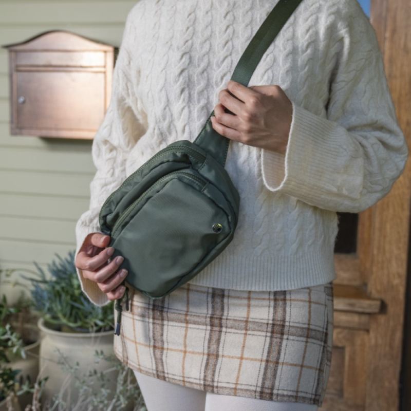 Bearpaw Square Double Zip Waist Bag/Sling Olive