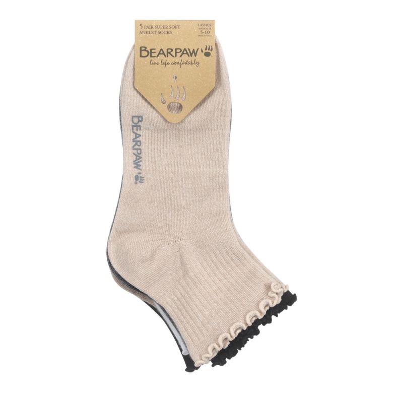 Bearpaw Women's Ruffle Support Sock Anklet 5Pk Simply Taupe