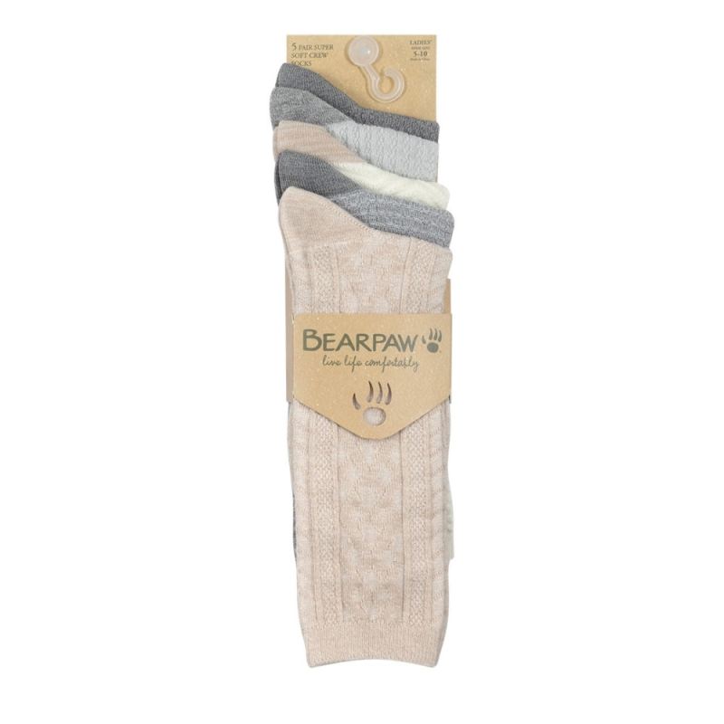 Bearpaw Women's Texture Crew Sock 5Pk Simply Taupe